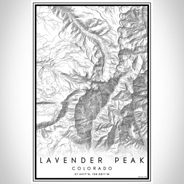 Lavender Peak Colorado Map Print Portrait Orientation in Classic Style With Shaded Background