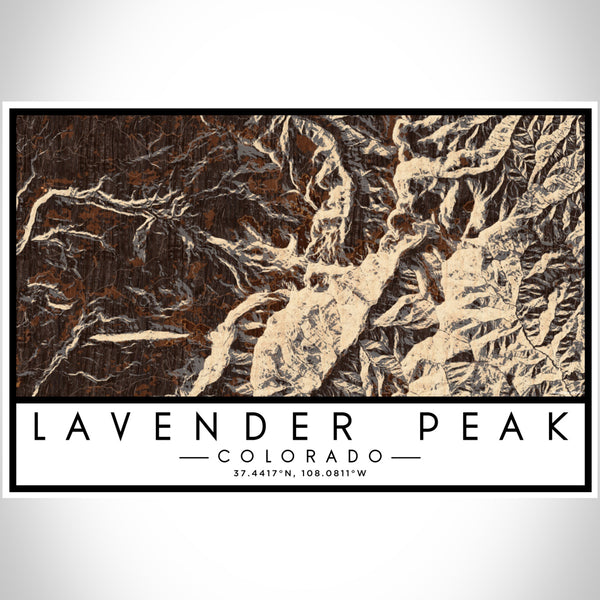 Lavender Peak Colorado Map Print Landscape Orientation in Ember Style With Shaded Background