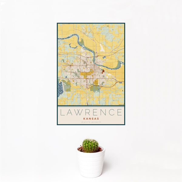 Lawrence - Kansas Map Print in Woodblock