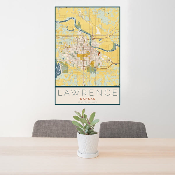 Lawrence - Kansas Map Print in Woodblock