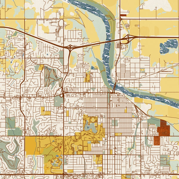 Lawrence - Kansas Map Print in Woodblock
