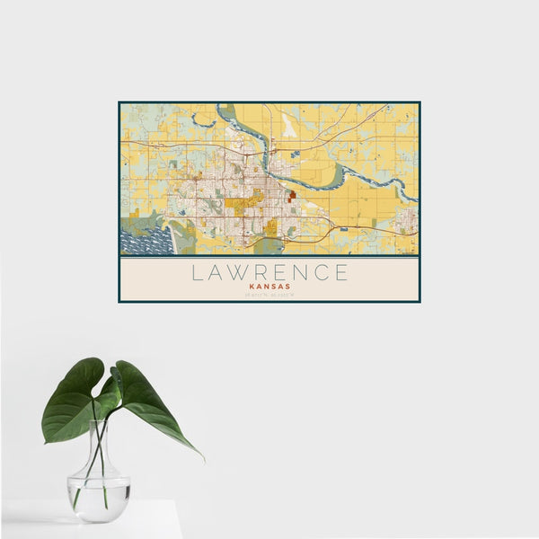 Lawrence - Kansas Map Print in Woodblock