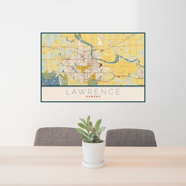 Lawrence - Kansas Map Print in Woodblock
