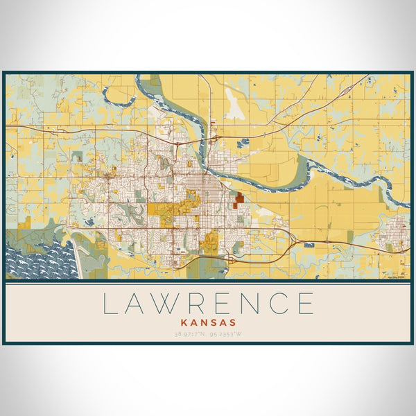 Lawrence - Kansas Map Print in Woodblock