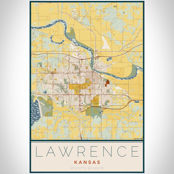Lawrence - Kansas Map Print in Woodblock