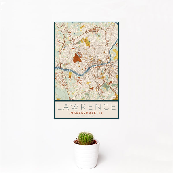 Lawrence - Massachusetts Map Print in Woodblock