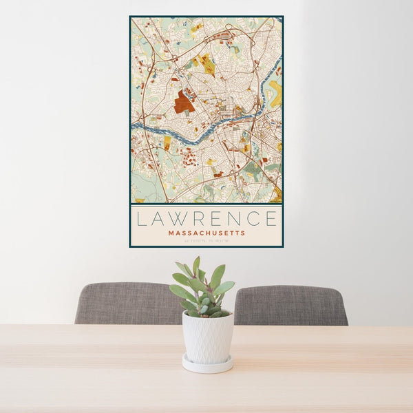 Lawrence - Massachusetts Map Print in Woodblock