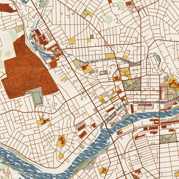 Lawrence - Massachusetts Map Print in Woodblock