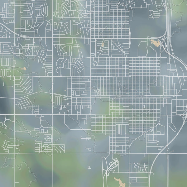 Lawton Oklahoma Map Print in Afternoon Style Zoomed In Close Up Showing Details