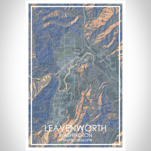 Leavenworth Washington Map Print Portrait Orientation in Afternoon Style With Shaded Background