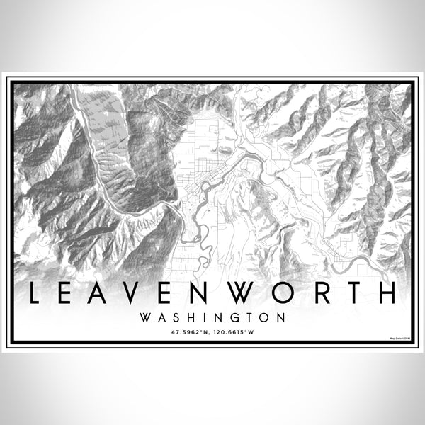Leavenworth Washington Map Print Landscape Orientation in Classic Style With Shaded Background