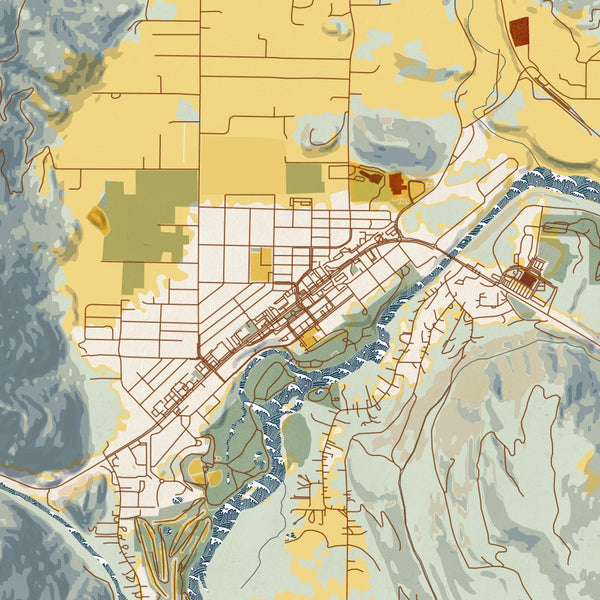 Leavenworth Washington Map Print in Woodblock Style Zoomed In Close Up Showing Details