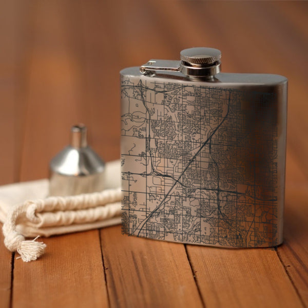 Lenexa Kansas Custom Engraved City Map Inscription Coordinates on 6oz Stainless Steel Flask