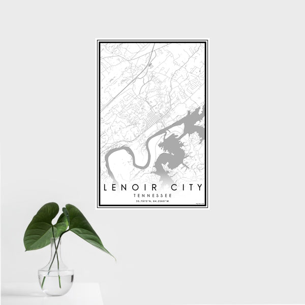 16x24 Lenoir City Tennessee Map Print Portrait Orientation in Classic Style With Tropical Plant Leaves in Water