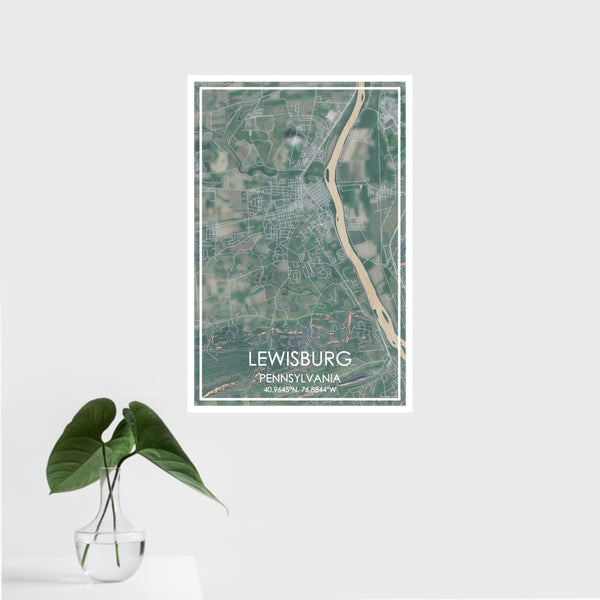 16x24 Lewisburg Pennsylvania Map Print Portrait Orientation in Afternoon Style With Tropical Plant Leaves in Water