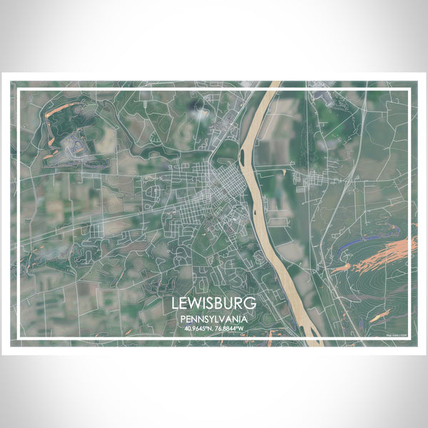 Lewisburg Pennsylvania Map Print Landscape Orientation in Afternoon Style With Shaded Background