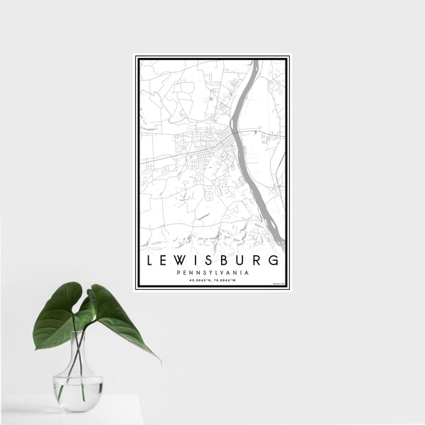16x24 Lewisburg Pennsylvania Map Print Portrait Orientation in Classic Style With Tropical Plant Leaves in Water