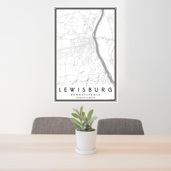 24x36 Lewisburg Pennsylvania Map Print Portrait Orientation in Classic Style Behind 2 Chairs Table and Potted Plant