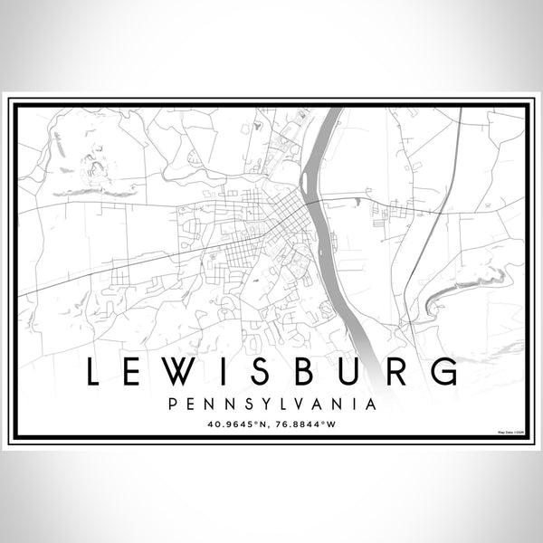 Lewisburg Pennsylvania Map Print Landscape Orientation in Classic Style With Shaded Background