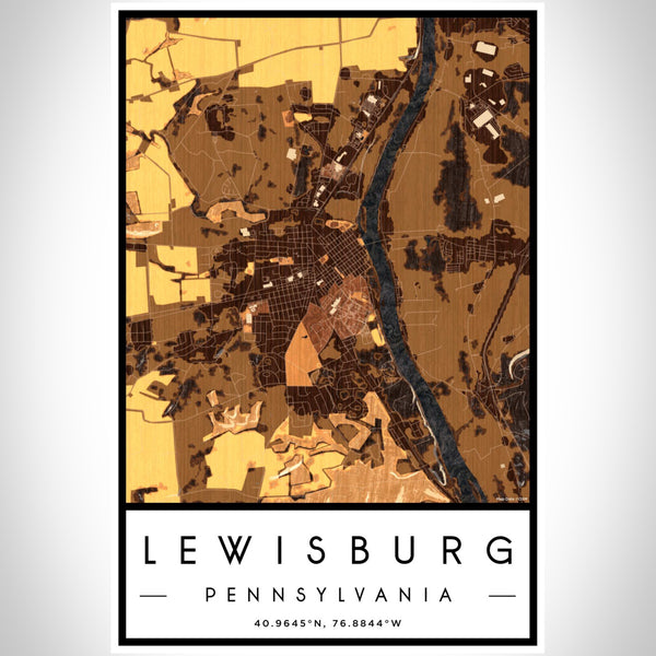 Lewisburg Pennsylvania Map Print Portrait Orientation in Ember Style With Shaded Background