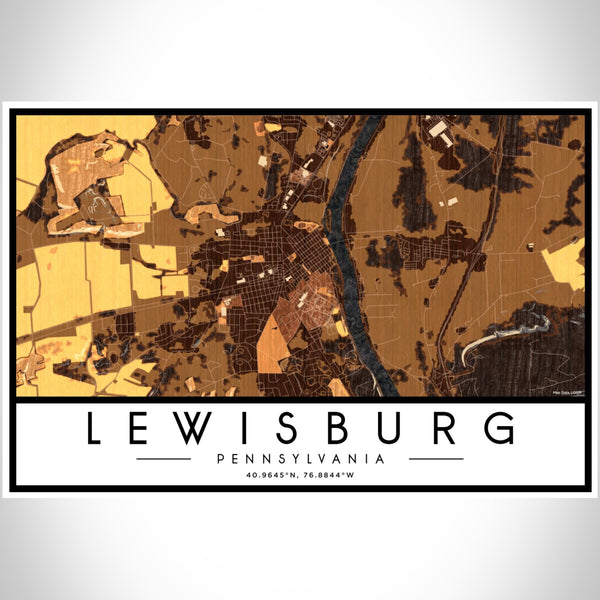 Lewisburg Pennsylvania Map Print Landscape Orientation in Ember Style With Shaded Background