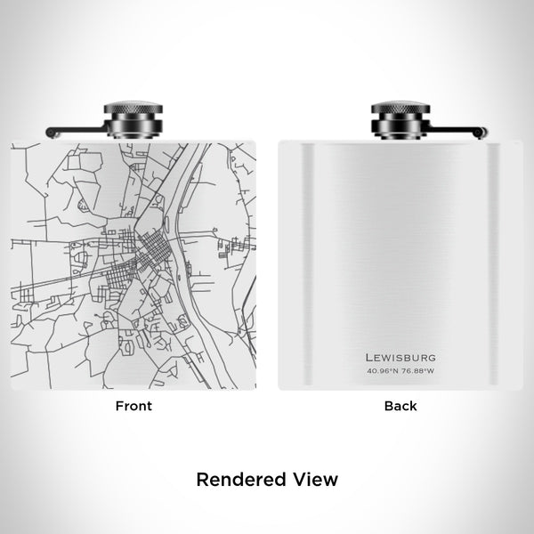 Rendered View of Lewisburg Pennsylvania Map Engraving on 6oz Stainless Steel Flask in White