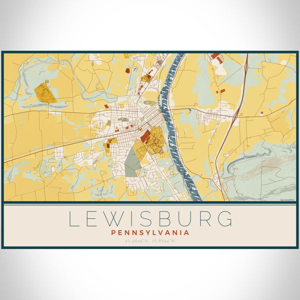 Lewisburg Pennsylvania Map Print Landscape Orientation in Woodblock Style With Shaded Background