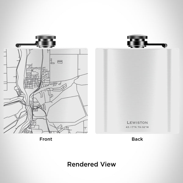 Rendered View of Lewiston New York Map Engraving on 6oz Stainless Steel Flask in White
