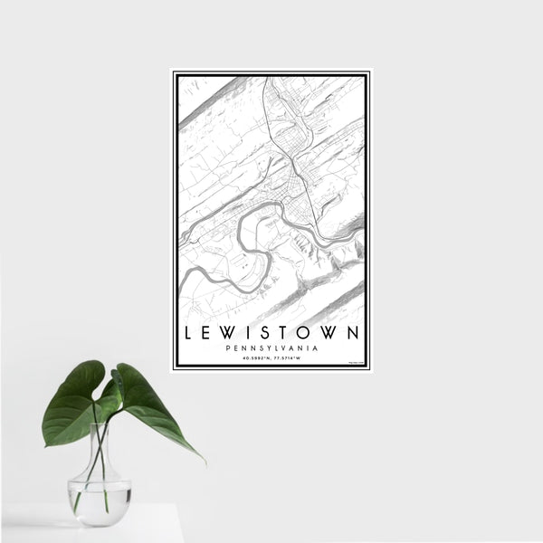 16x24 Lewistown Pennsylvania Map Print Portrait Orientation in Classic Style With Tropical Plant Leaves in Water