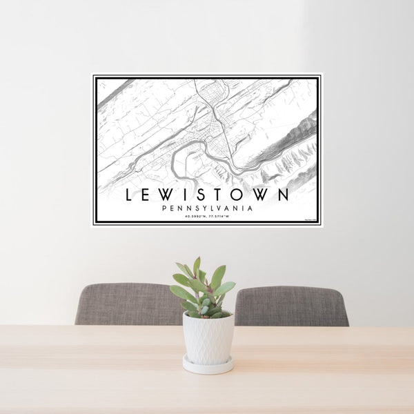 24x36 Lewistown Pennsylvania Map Print Lanscape Orientation in Classic Style Behind 2 Chairs Table and Potted Plant