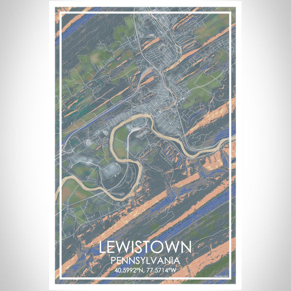 Lewistown Pennsylvania Map Print Portrait Orientation in Afternoon Style With Shaded Background
