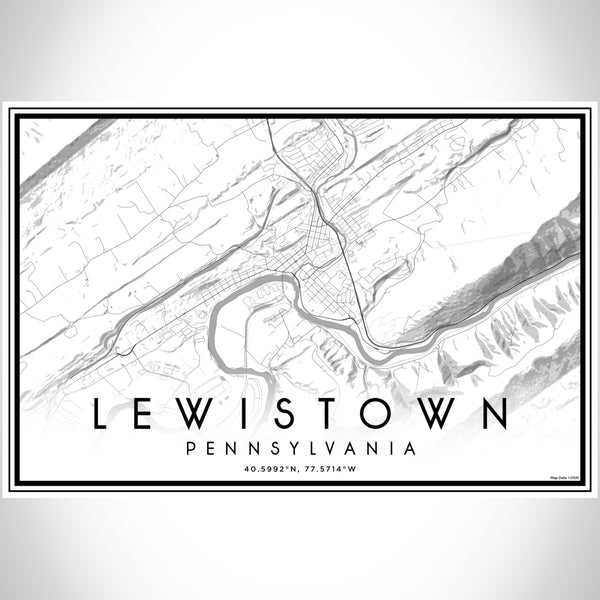 Lewistown Pennsylvania Map Print Landscape Orientation in Classic Style With Shaded Background
