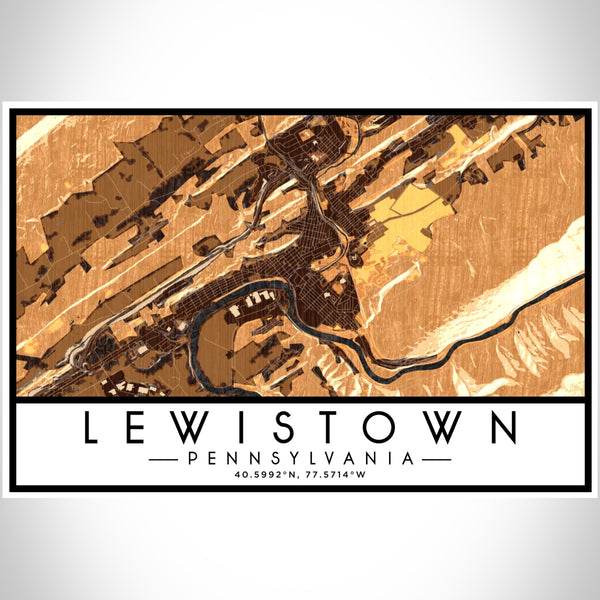 Lewistown Pennsylvania Map Print Landscape Orientation in Ember Style With Shaded Background