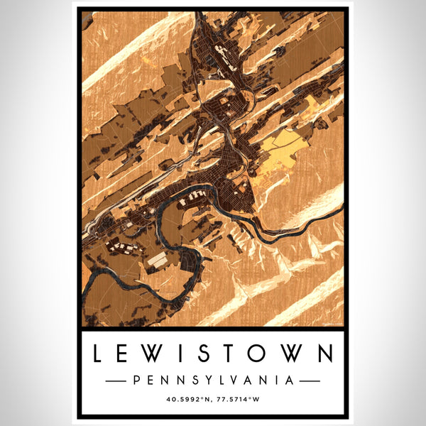Lewistown Pennsylvania Map Print Portrait Orientation in Ember Style With Shaded Background