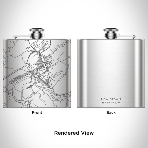 Rendered View of Lewistown Pennsylvania Map Engraving on 6oz Stainless Steel Flask