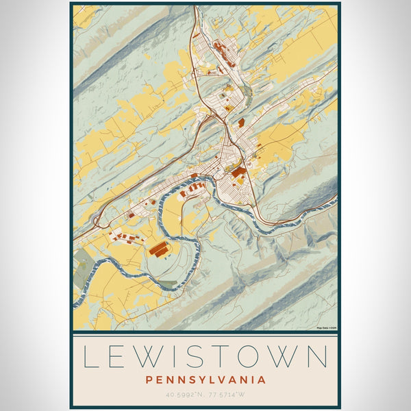 Lewistown Pennsylvania Map Print Portrait Orientation in Woodblock Style With Shaded Background