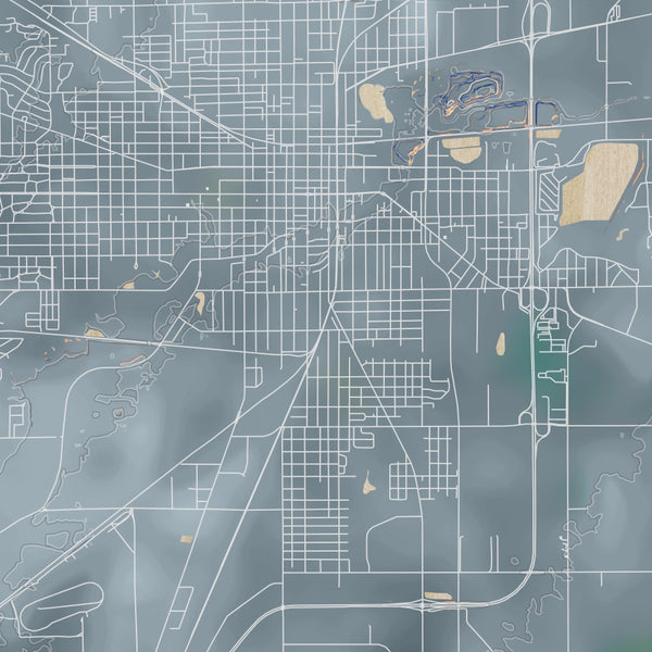 Lima Ohio Map Print in Afternoon Style Zoomed In Close Up Showing Details