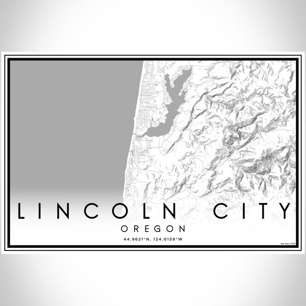 Lincoln City Oregon Map Print Landscape Orientation in Classic Style With Shaded Background