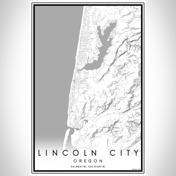 Lincoln City Oregon Map Print Portrait Orientation in Classic Style With Shaded Background