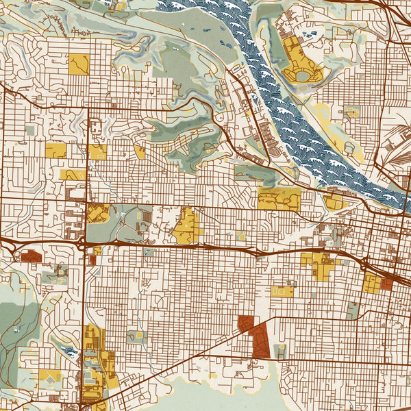 Little Rock - Arkansas Map Print in Woodblock