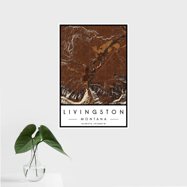 Livingston - Montana Map Print in Ember