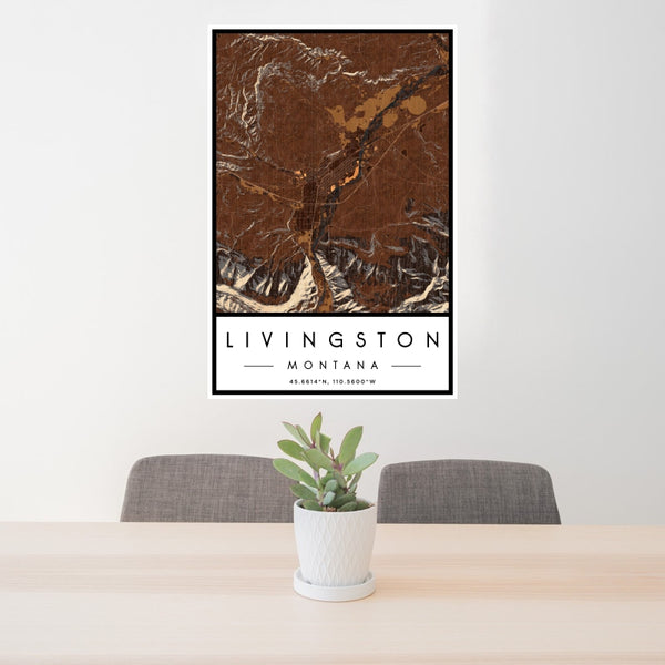 Livingston - Montana Map Print in Ember