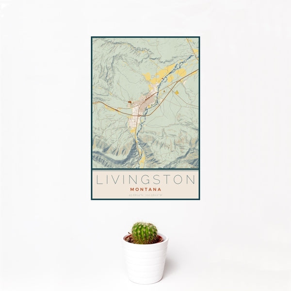 Livingston - Montana Map Print in Woodblock