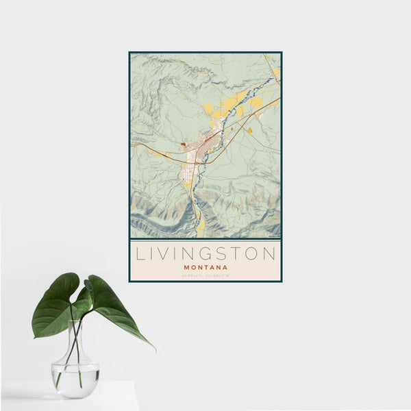 Livingston - Montana Map Print in Woodblock