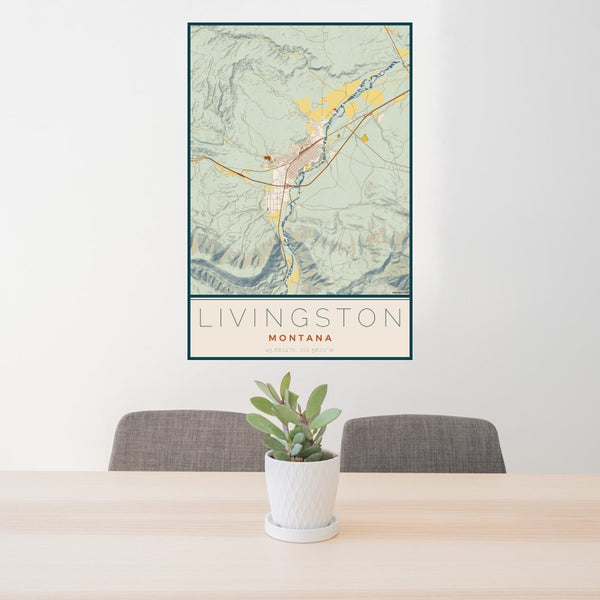 Livingston - Montana Map Print in Woodblock