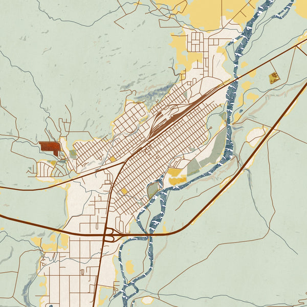 Livingston - Montana Map Print in Woodblock