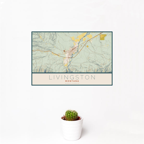 Livingston - Montana Map Print in Woodblock