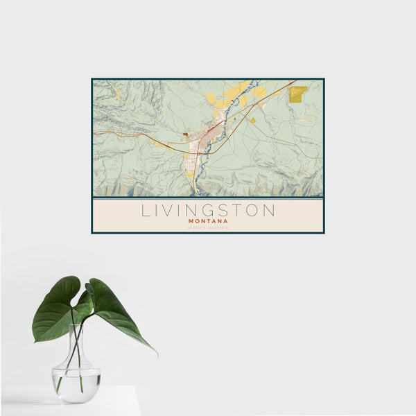 Livingston - Montana Map Print in Woodblock