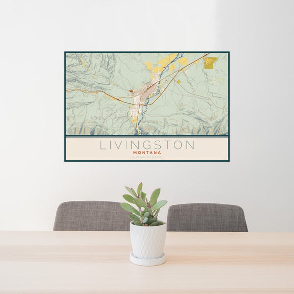 Livingston - Montana Map Print in Woodblock