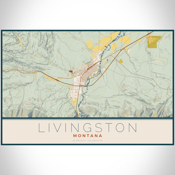 Livingston - Montana Map Print in Woodblock